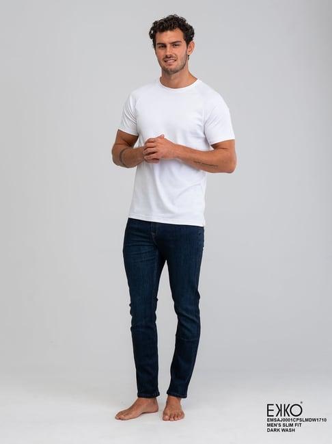 Ekko Dark Wash Cotton Slim Fit Mens Jeans