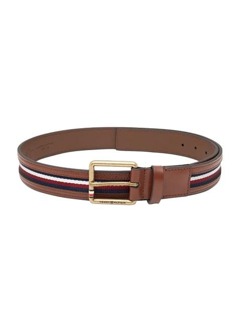 TOMMY HILFIGER Tan Barwick Striped Leather Casual Belt