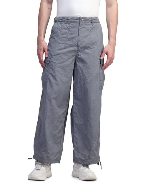 Flying Machine Grey Nylon Relaxed Fit Cargos