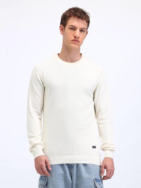 Flying Machine White Cotton Sweater