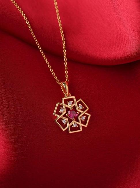 Ornate Jewels 925 Silver Yellow Gold Red Ruby Classic Pendant with Chain for Women & Girls