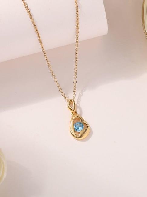 Ornate Jewels 925 Silver Yellow Gold Natural Blue Topaz Pendant with Chain for Women & Girls