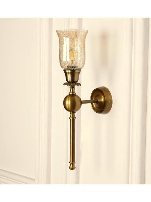 Divine Trends Gold Aluminium Antique Finish Ball Wall Lamp with Chimney Crackled Luster Shade