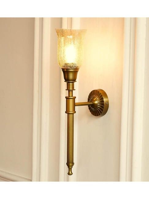 Divine Trends Gold Aluminium Antique Finish Corrugated Wall Lamp with Chimney Crackled Luster Shade