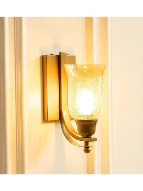 Divine Trends Gold Stainless Steel Antique Finish J Wall Lamp with Chimney Crackled Luster Shade