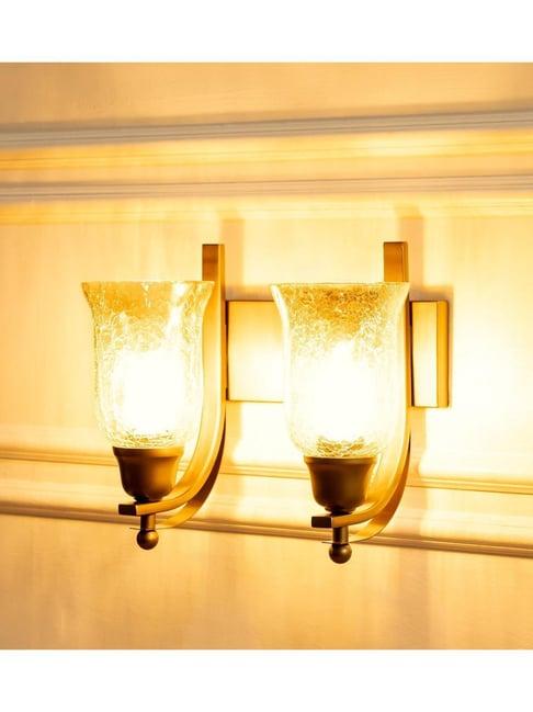 Divine Trends Gold Stainless Steel Antique Finish Double J Wall Lamp with Chimney Crackled Shade