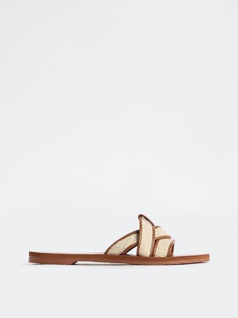 LUNA BLU by Westside Brown Raffia-Textured Slides