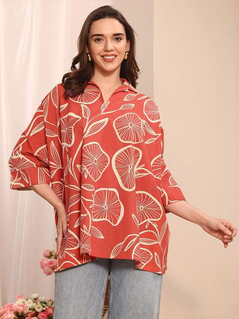 Libas Rust Straight Fit Floral Print Tunic