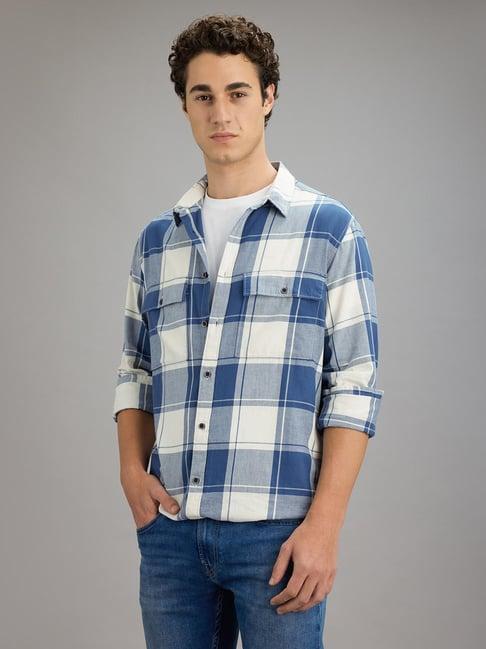 Pepe Jeans Blue Cotton Regular Fit Chequered Shirt