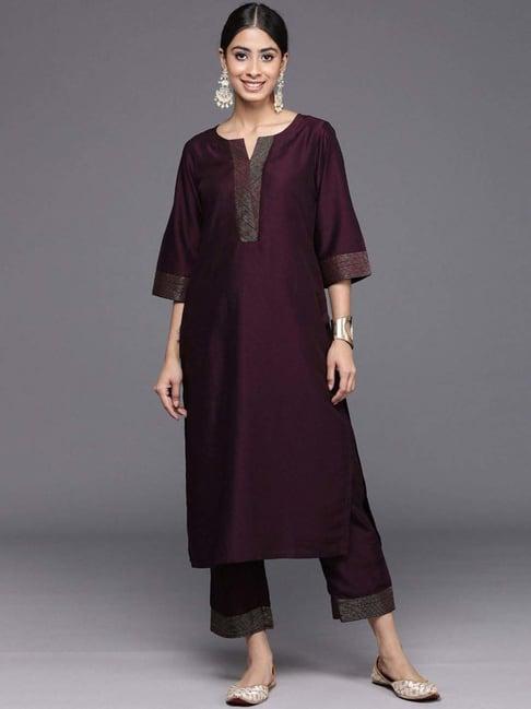 Libas Burgundy Kurta Pant Set