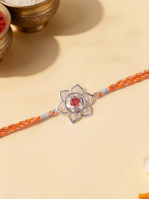 Ornate Jewels 925 Sterling Silver Red Mandala Flower Thread Rakhi With Roli Chawal for Men