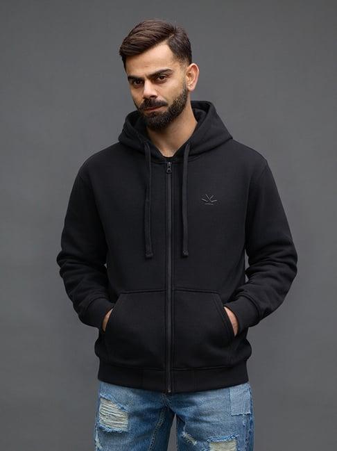 Wrogn Mens Black Relaxed Solid Hoodie