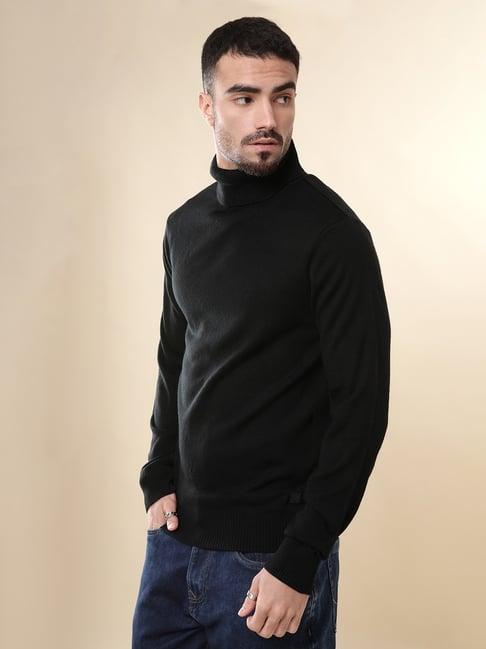 WROGN Mens Black Slim Fit Solid Sweater