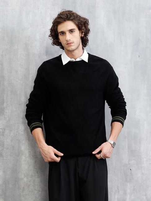 WROGN Mens Black Slim Fit Solid Sweater