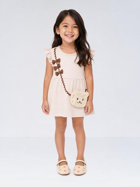 HOP Kids Girls by Westside Beige Sling-Bag Design Cotton A-Line Dress