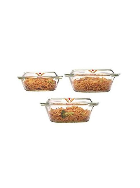 Femora Borosilicate Glass Round Serving Casserole with Lids (1550 ml, 1000 ml & 700 ml) - Set of 3