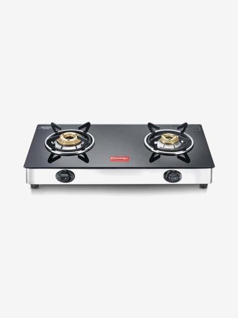 Prestige GTM 02 SS Plus 2 Burners Glass Top Gas Stove (Black and Silver)