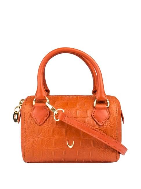 Hidesign Ecom Orange Textured Medium Handbag