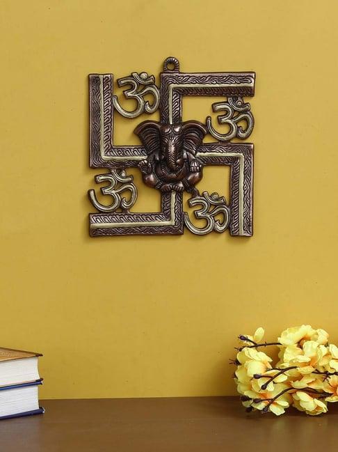 eCraftIndia Lord Ganesha on Om Swastik Metal Silver Wall Hanging
