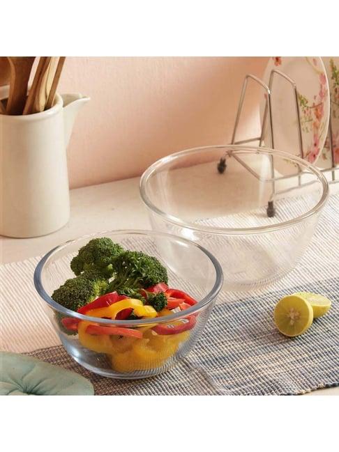 Femora Borosilicate Glass Microwave Safe All-Purpose Mixing Bowl,1050 ML, 1650 ML, Set of 2