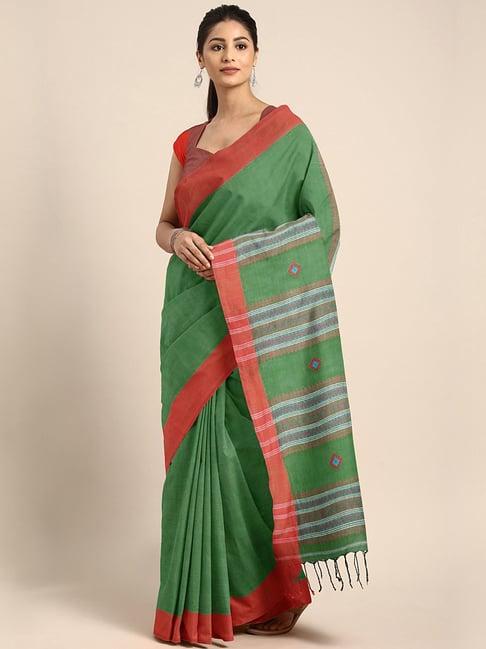 Kalakari India Green Cotton Woven Saree With Unstitched Blouse