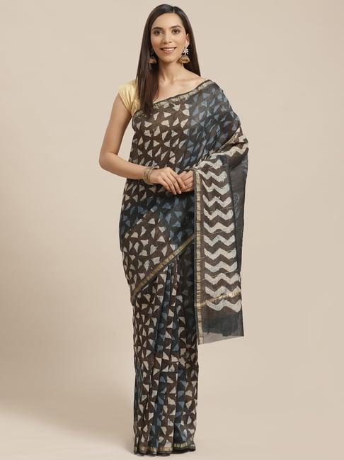 Kalakari India Brown Cotton Printed Saree With Unstitched Blouse