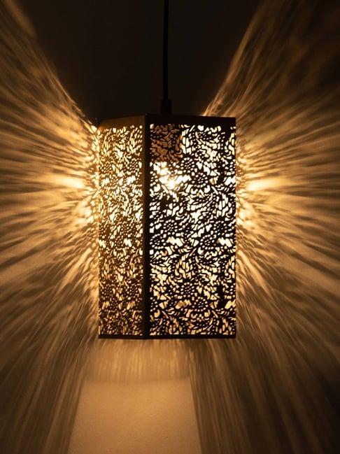ExclusiveLane Monochrome Beige Iron Hand-Etched Hanging Pendant Lamp