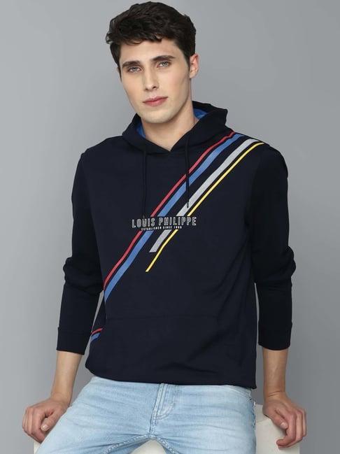 Louis Philippe Sport Black Regular Fit Printed Hooded Sweatshirt