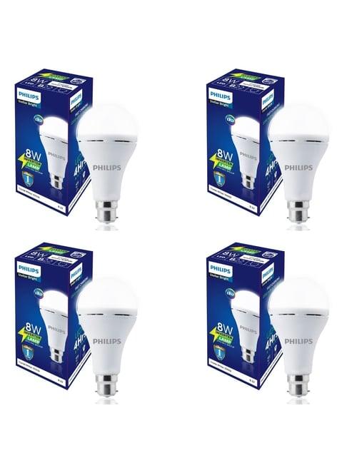 Philips Stellar Bright Rechargeable Emergency Inverter LED Bulb 8 Watt Pack of 4 - Crystal White
