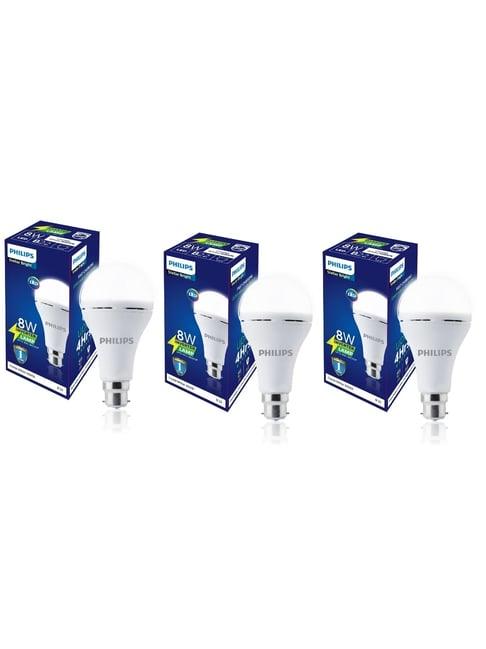 Philips Stellar Bright Rechargeable Emergency Inverter LED Bulb 8 Watt Pack of 3 - Crystal White