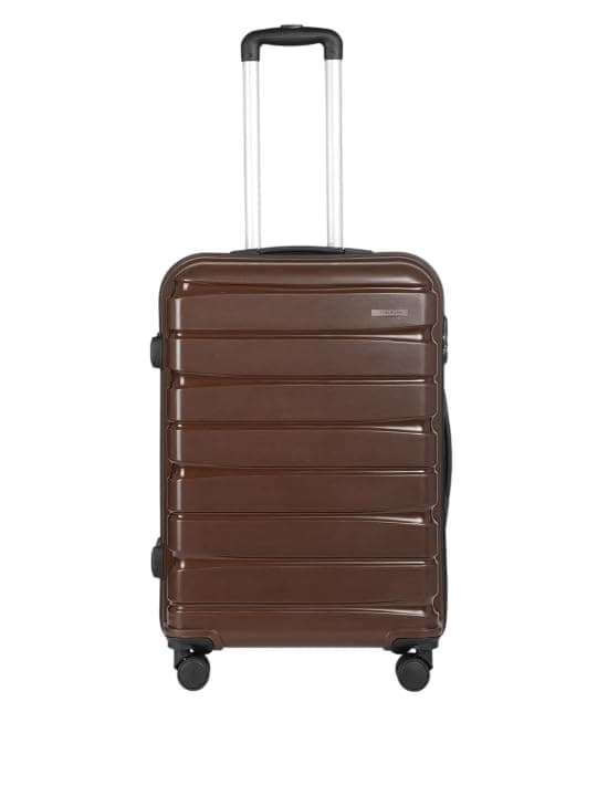 Teakwood Medium Size 8 Wheels Trolley Bag, Hard Cabin with Zipper Closure, Adjustable Push Button & Cross Side Strap, Number Lock System 360 Degree (Medium, Brown)