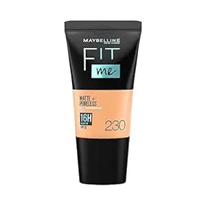 Maybelline New York Liquid Foundation, Matte & Poreless, Full Coverage Blendable Normal to Oily Skin, Fit Me, 230 Natural Buff, 18ml