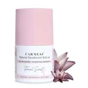 Carmesi Natural Underarm Roll On Deodorant for Women | 95% Natural | Prevents Body Odour | No Alcohol & Aluminium | Floral Sunset - Soft Floral Fragrance | 50 ml