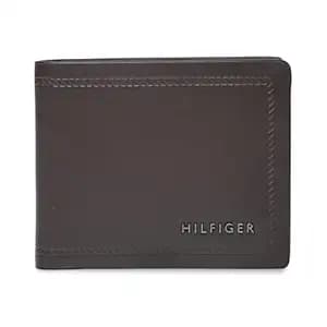 Tommy Hilfiger Men's Leather Wallet Pelotas | Solid Brown Bi-Fold with Global Coin Pocket, 4 Card Slots | Stylish Purse for Gents