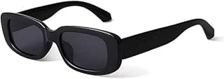 Generic Rectangular Sunglasses, Black Frame, Dark Grey Lenses, Retro Style-Men Women