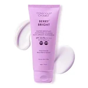 Conscious Chemist® Sunscreen SPF 50 PA++++ In-Vivo Tested | 50g | Sunscreen for Oily Skin, Gel Sunscreen, Niacinamide with Black Berry Extract, Hybrid Lightweight, All Skin Types - Berry Bright