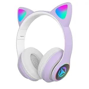 Tubes- Wireless/Wired Bluetooth Kids Headphones with 85dB Safe and Upto 30 Hours Play Time with 800 mAh Battery for for Girls/Boys Gifts Cat Ear Online Learning School (Purple)