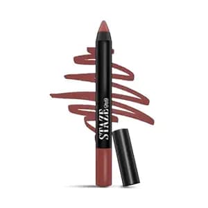 Staze Pout On Transfer proof Lip Crayon | Upto 12 hours long stay | One Swipe High Matte Pigment | Vitamin E & Jojoba Oil | Sharpenable Smudgeproof & Waterproof Lip Crayon | 05 Cocoa Loco | 3.5g