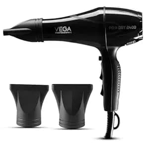 VEGA PROFESSIONAL Pro Dry 2400W Hair Dryer for Salon Professionals and Styling at Home | Cool Shot Button and Combination of 4 Heat & 2 Speed Settings, Black, (VPMHD-03)