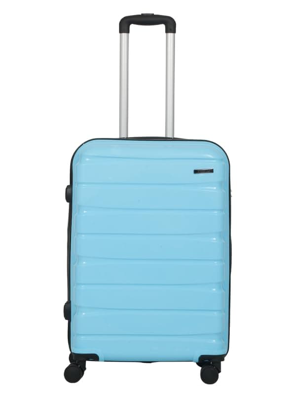 Teakwood Medium Cabin Size 8 Wheels Trolley Bag, Hard Cabin with Zipper Closure, Adjustable Push Button & Cross Side Strap, TSA Lock System 360 Degree (Medium, Sky Blue)