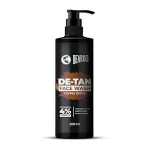BEARDO DeTan Face Wash for Men, 200ml | Glycolic Acid,Niacinamide & Coffee | Helps to Reduce Tan,Reduce Dark Sports & Pigmentation | Exfoliates & Hydrates for Smooth & Oil Free Skin