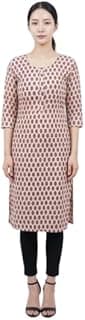 Generic Women's Pure Cotton Floral Printed Kurti, Trendy Ethnic Wear, 3/4 Sleeves, Round Neck Off White