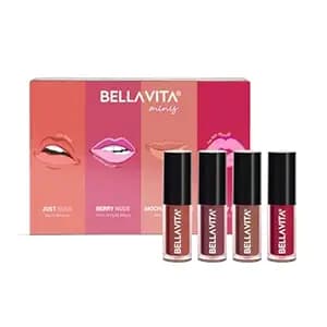 Bella Vita Organic Mini Kiss Proof Liquid Lipstick Gift Set of 4x2ml | Smudge & Transfer-Proof | Intense Moisturisation | Just Nude, Berry Nude, Mocha Madness, Cherry Pop | Lipstick Combo Set