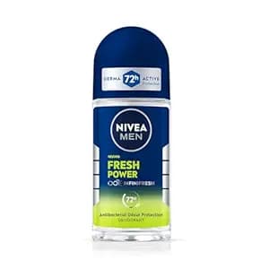 NIVEA Men Fresh Power Underarm Roll-On Deodorant|72 H Long Lasting Freshness|Fights Bacteria And Body Odour|Fresh Musk Fragrance|0% Alcohol|Dermatologically Approved & Paraben Free Formula|50Ml