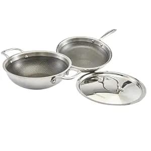 Zoraware Honeycomb Triply Kadai + Fry Pan Cookware Set with Lid (3 Pcs Set) | Silver | 24 cm Diameter