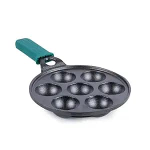 The Indus Valley Pre-Seasoned Cast Iron Square Paniyaram Pan | Induction Friendly | Nonstick Appe/Paddu Pan, 100% Pure (Super Smooth Long Handle+Silicon, 7Pit, 21Cm/8.3 Inch)
