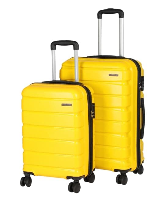 Teakwood 8 Wheel Set of 2 Trolley Bag, Hard Cabin with Zipper Closure, Adjustable Push Button & Cross Side Strap, TSA Lock System 360 Degree (Small-Medium, Yellow)