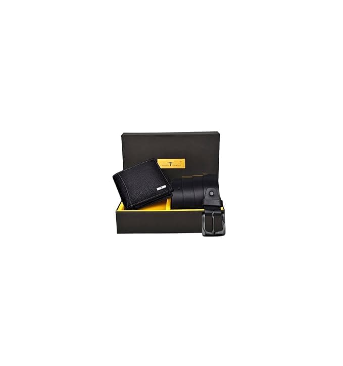 URBAN FOREST Brian Black Leather Wallet & Black Casual Belt Combo Gift Set for Men