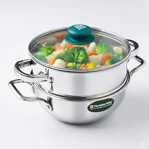 The Indus Valley Triply Stainless Steel Cookware Set of 3 | 20cm Triply Deep Kadai (2.2L) and Stainess Steel Steamer with Common Glass Lid | Induction Base | Multipurpose Cooking – Steam, Fry, Boil & Cook | Perfect for Momos, Dum & Curries