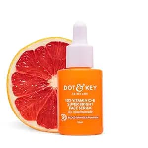 DOT & KEY 10% Vitamin C + E Serum with 5% Niacinamide | Vitamin C Serum for Glowing Skin, Fades Dark Spots & Hyperpigmentation | Infused with Blood Orange & Pumpkin | Targets Dull & Uneven Skin | For All Skin Types | 10ml